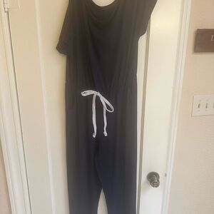 Navy Jumpsuit with White Tie Waist